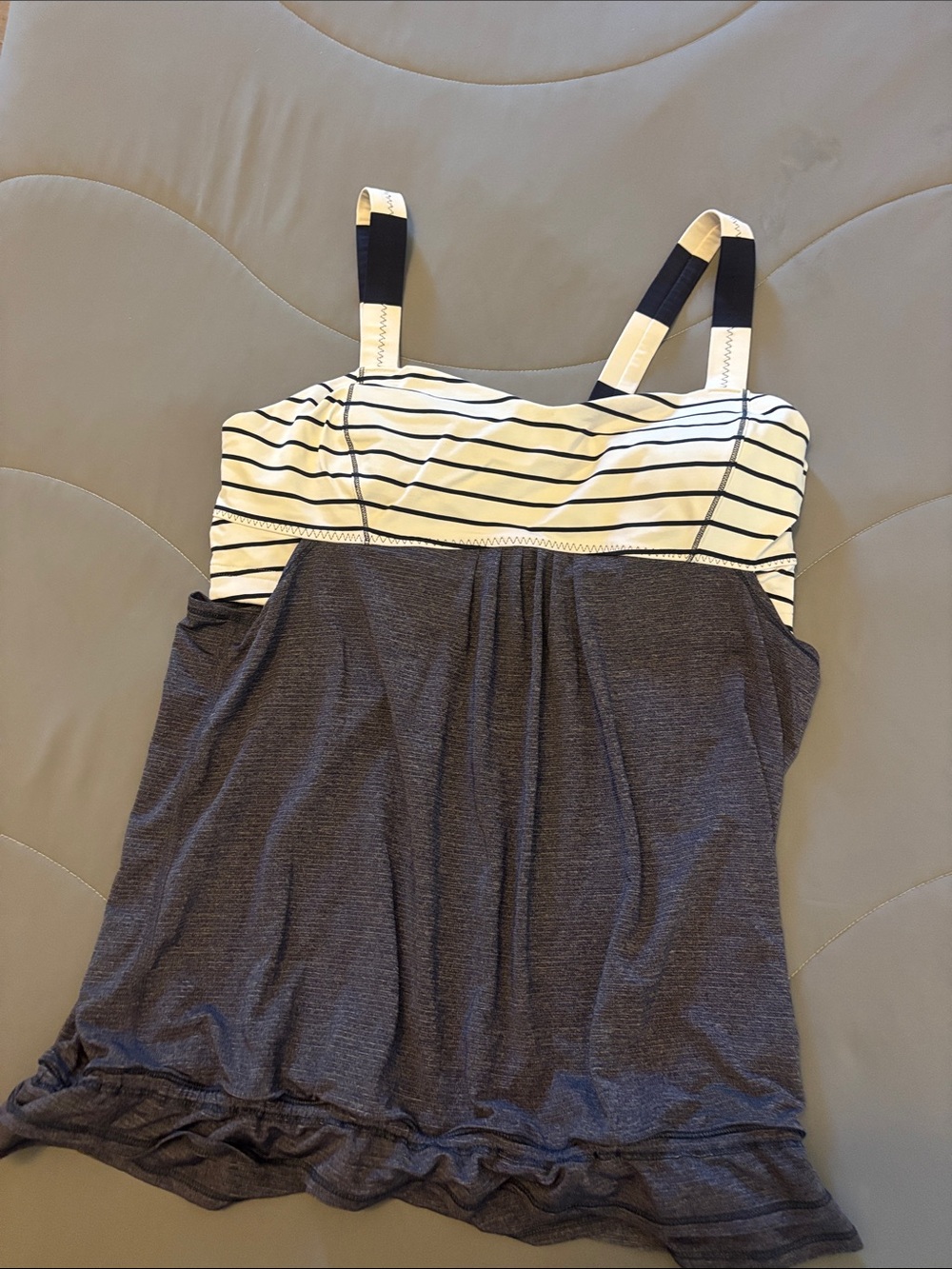 lululemon athletica Navy and White Striped Shelf-Bra Tank
